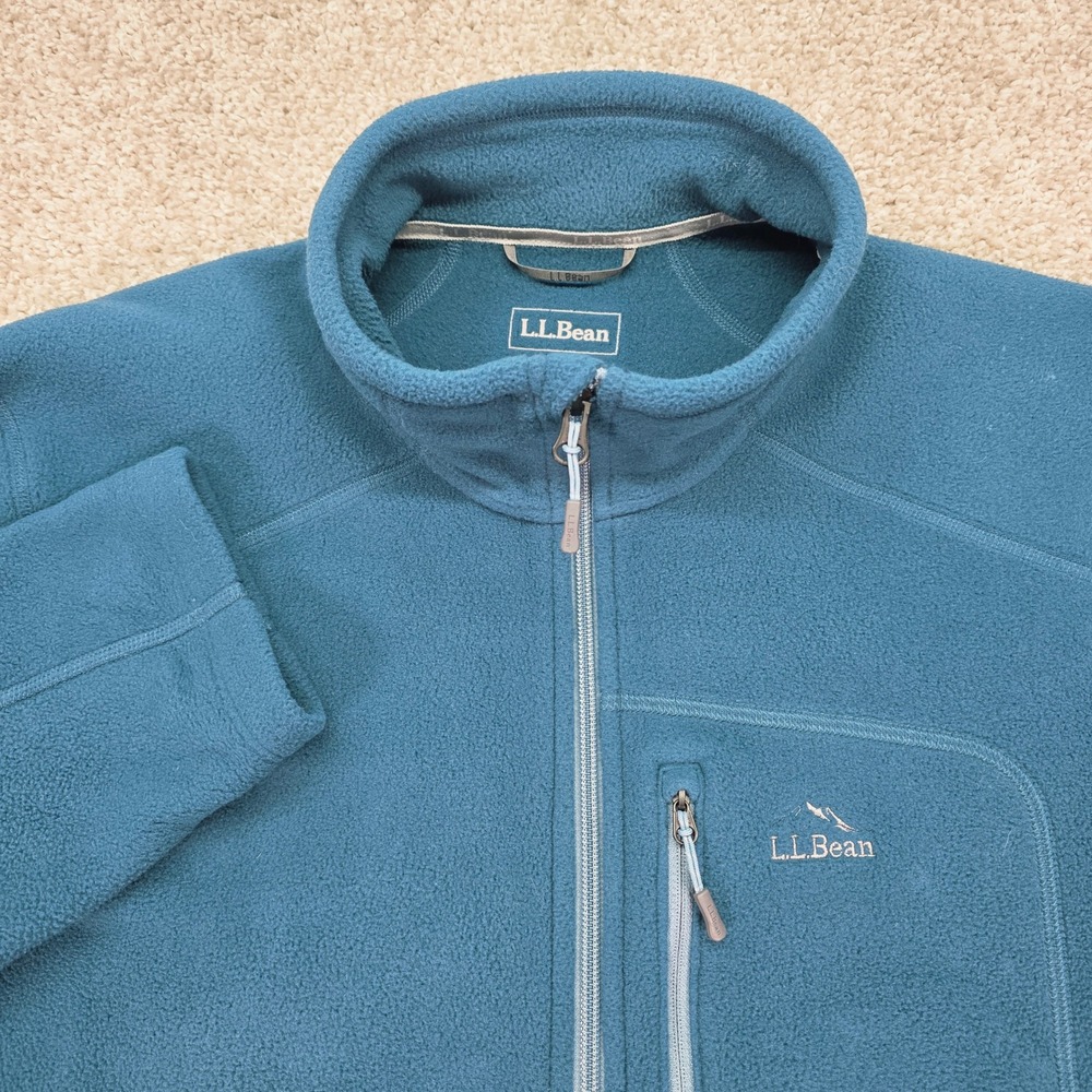 LL Bean Mens Fleece Jacket Full Zip Teal Blue‎ Large REG VN1002949
